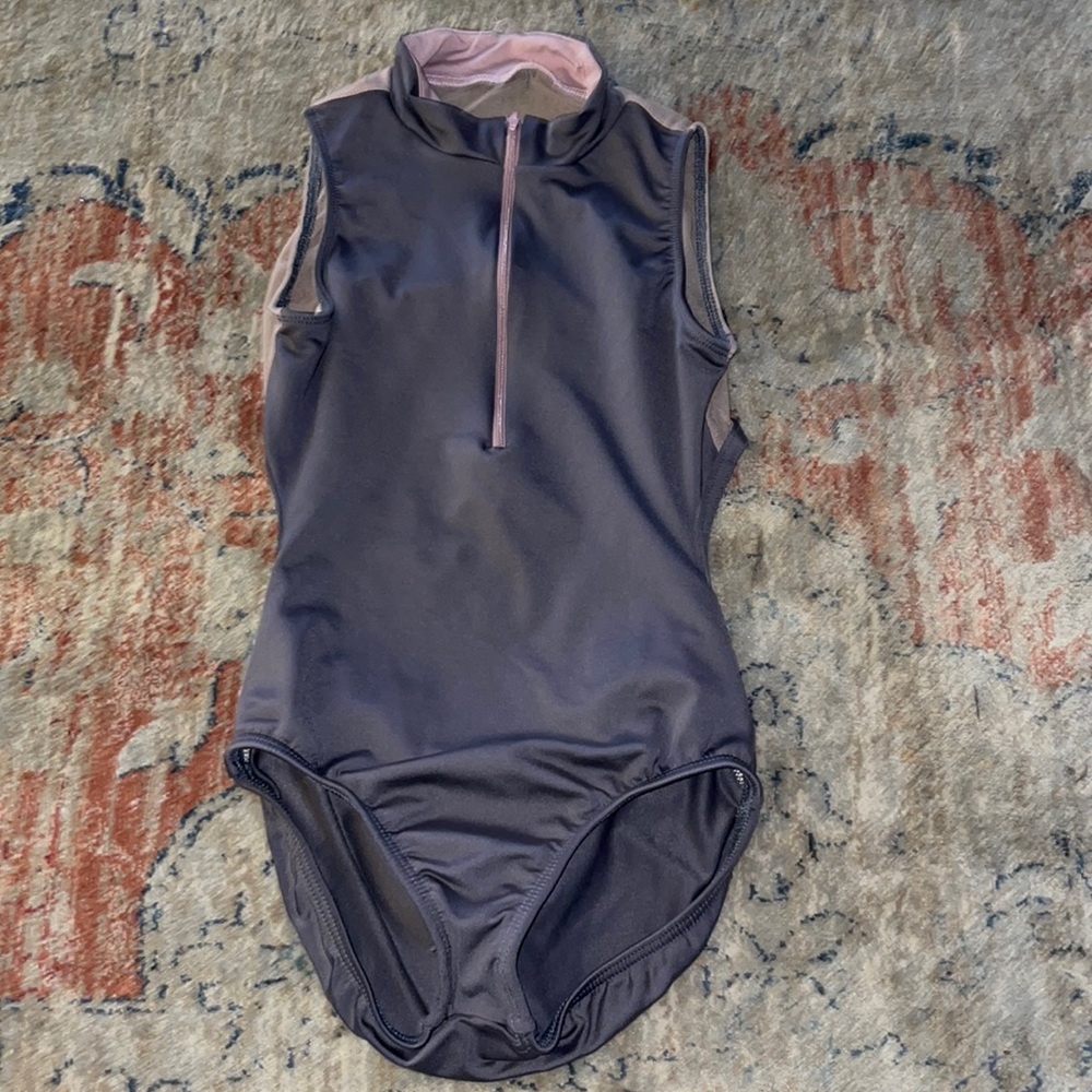 Gray and pink mesh leotard